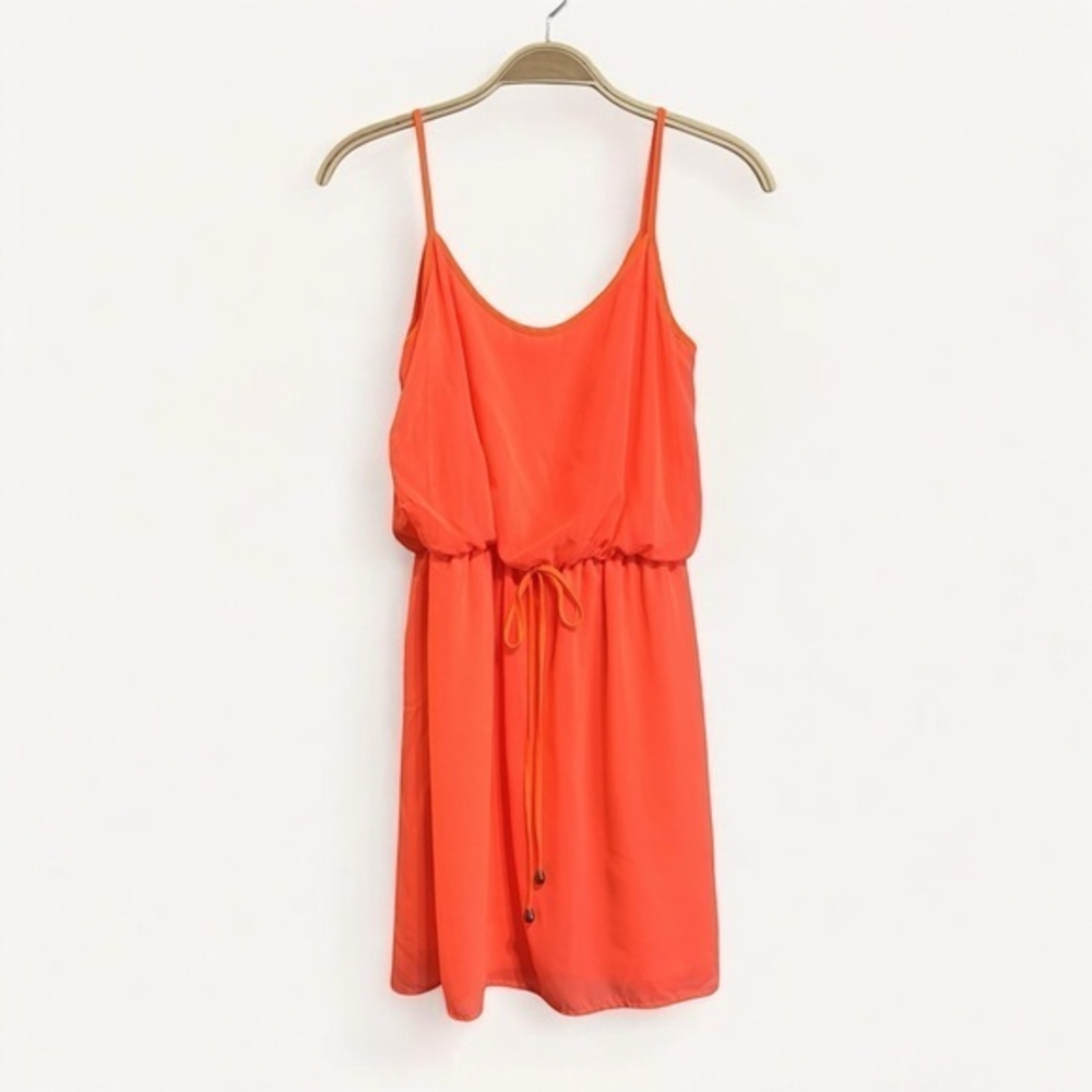 City Triangles Neon Coral Mini Dress – Spaghetti Straps, Blouson Waist